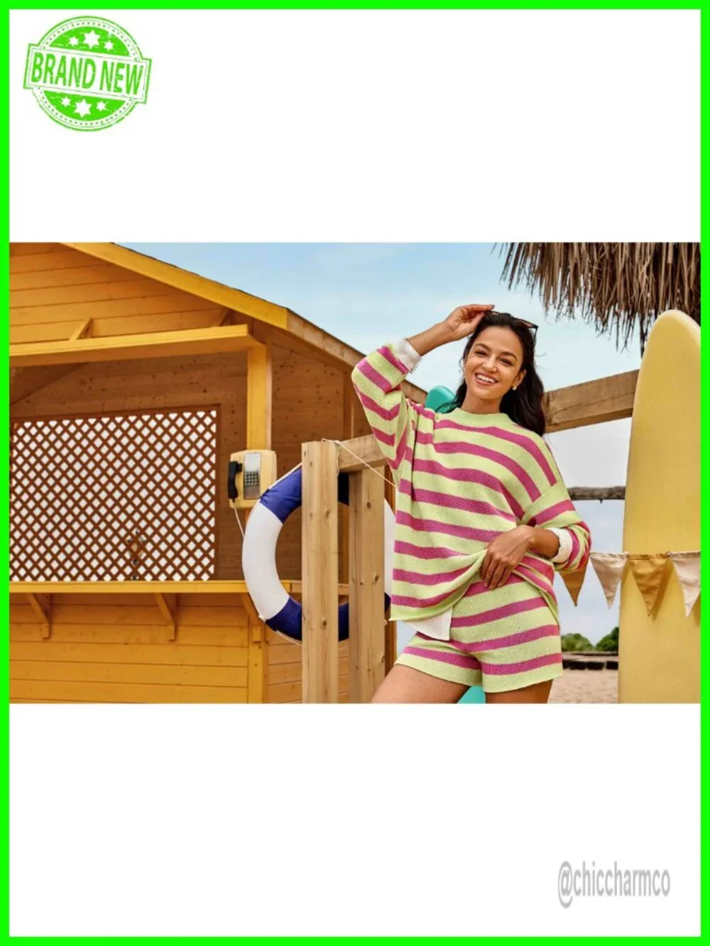 Oversized Lounge Set 2 Piece Striped Matching Pajama Set Long Sleeve Sweater Set